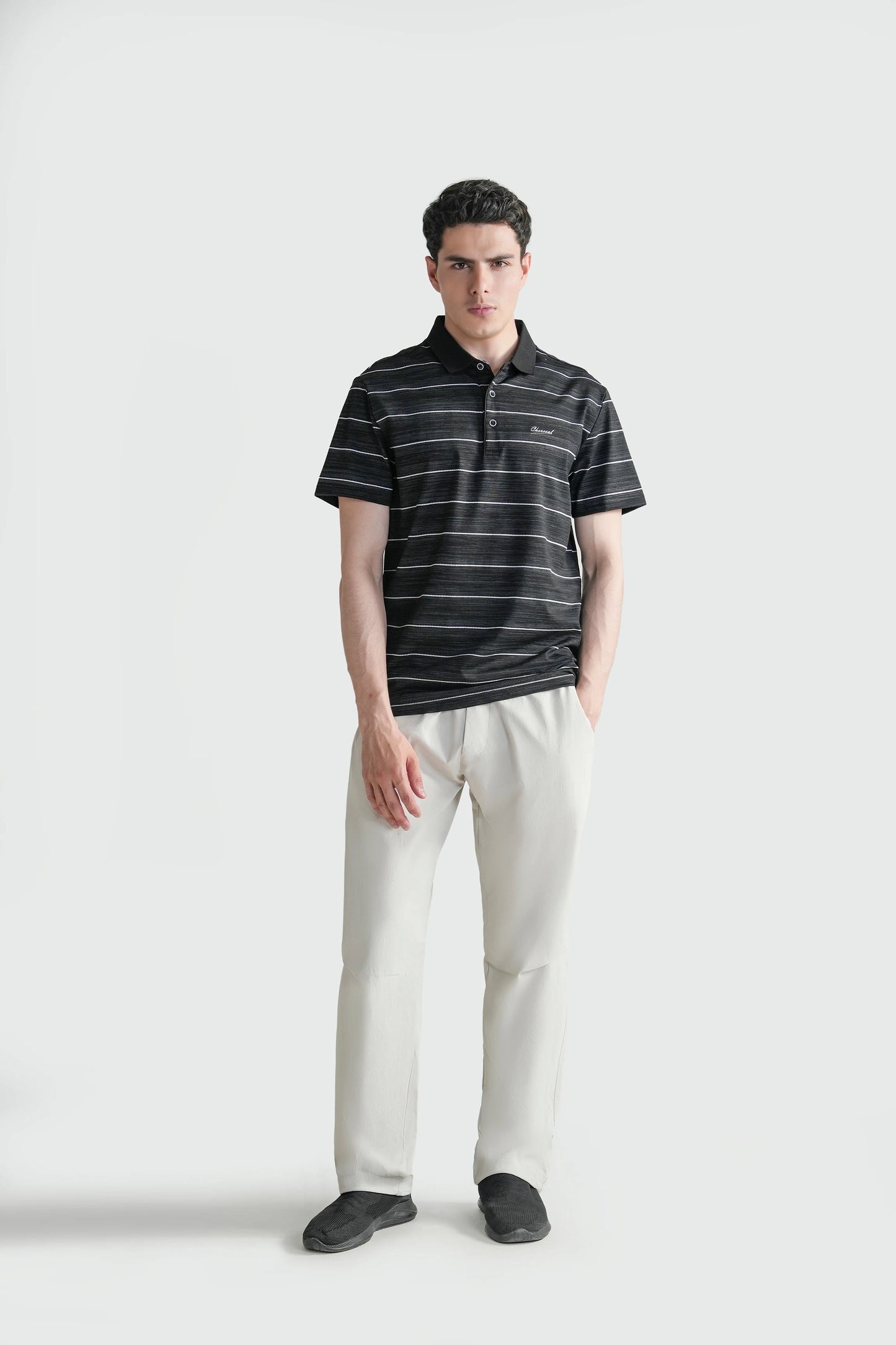 SMART FIT CLASSIC PREMIUM STRIPED POLO SHIRT BLACK
