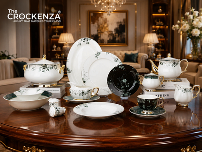 Johnson Bros Inspired 24-Piece Luxury Tea Set – Emerald Green Floral & Gold