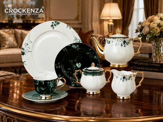 Johnson Bros Inspired 24-Piece Luxury Tea Set – Emerald Green Floral & Gold