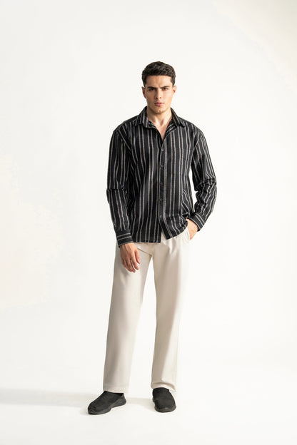 SMART FIT CLASSIC PREMIUM STRIPED POLO SHIRT BLACK