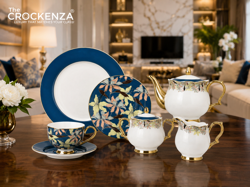Johnson Bros Inspired 24-Piece Luxury Tea Set – Emerald Green Floral & Gold
