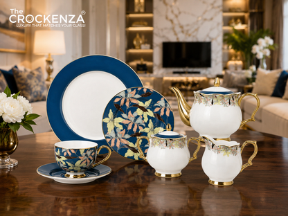 Johnson Bros Inspired 24-Piece Luxury Tea Set – Emerald Green Floral & Gold