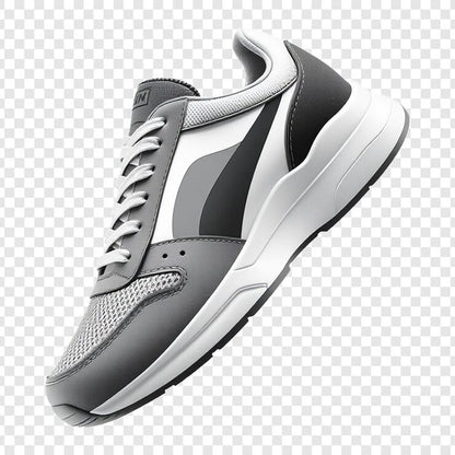 Gray and white sneaker